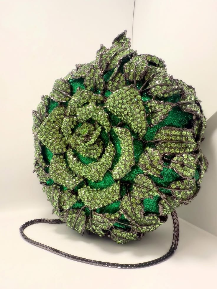 Luxury Emerald Green Crystal Rose Flower Clutch Bag ✨💚🌹