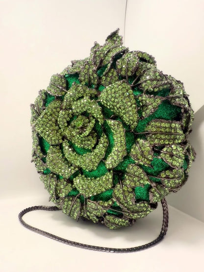 Luxury Emerald Green Crystal Rose Flower Clutch Bag ✨💚🌹