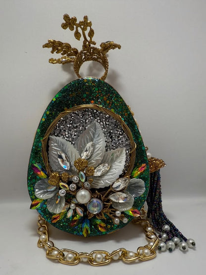 Luxury Handmade Turkish Emerald Green Crystal Floral Clutch Bag ✨💚🌸