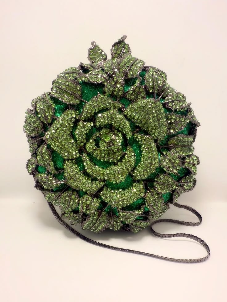 Luxury Emerald Green Crystal Rose Flower Clutch Bag ✨💚🌹
