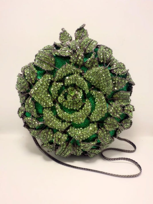 Luxury Emerald Green Crystal Rose Flower Clutch Bag ✨💚🌹