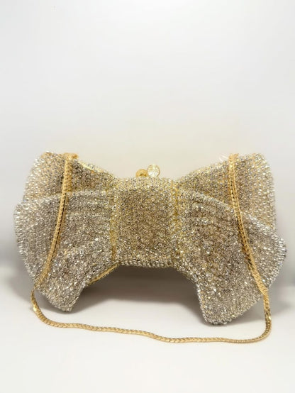 Luxury Gold & Sliver Bow Swarovski Crystal Clutch – Bridal & Party Edition ✨