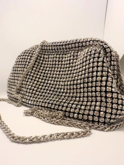 Luxury Bling Crystal Clutch Bag – Available in Blue, Silver & Gold